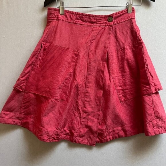 9-H15 STCL ANTHROPOLOGIE SILK LINEN WRAP SKIRT SZ 8 - Picture 2 of 8